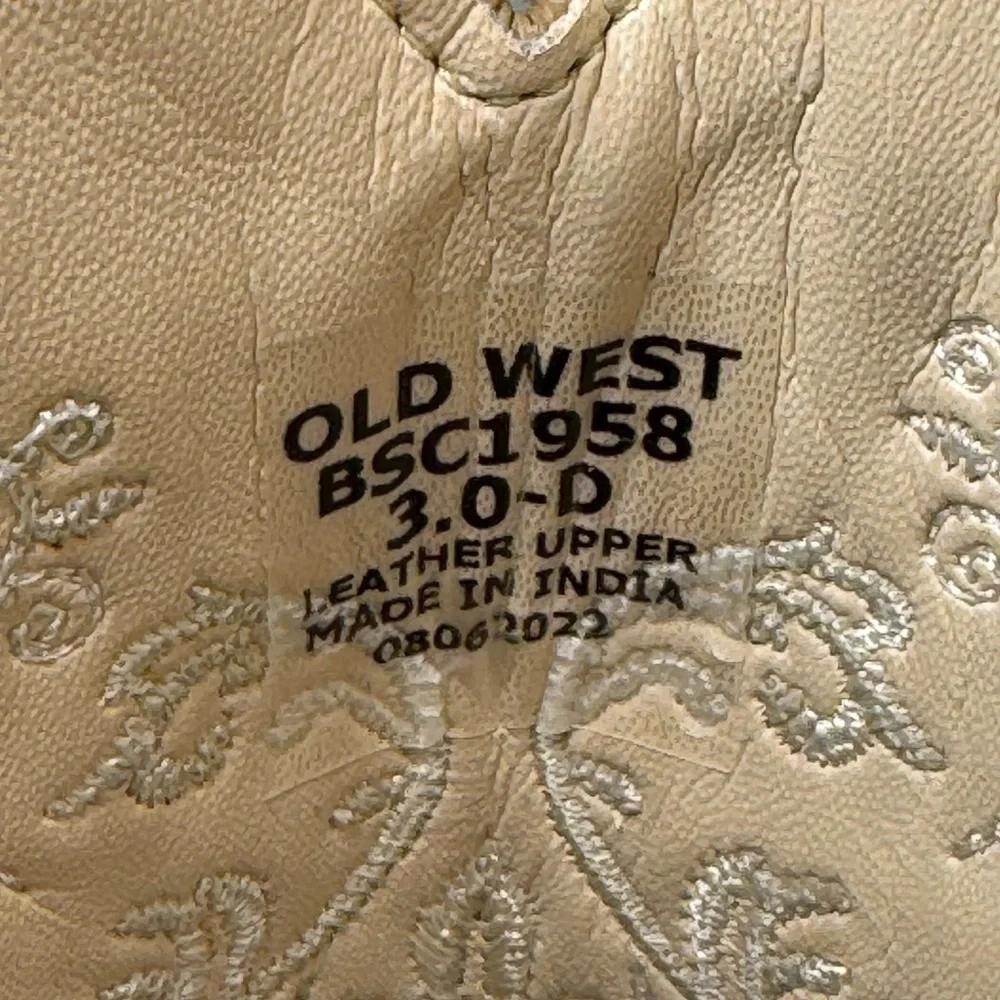 BSY1958 Old West Girl's Youth Square Toe Leather Western Boot Brown Size 7 - Picture 9 of 9